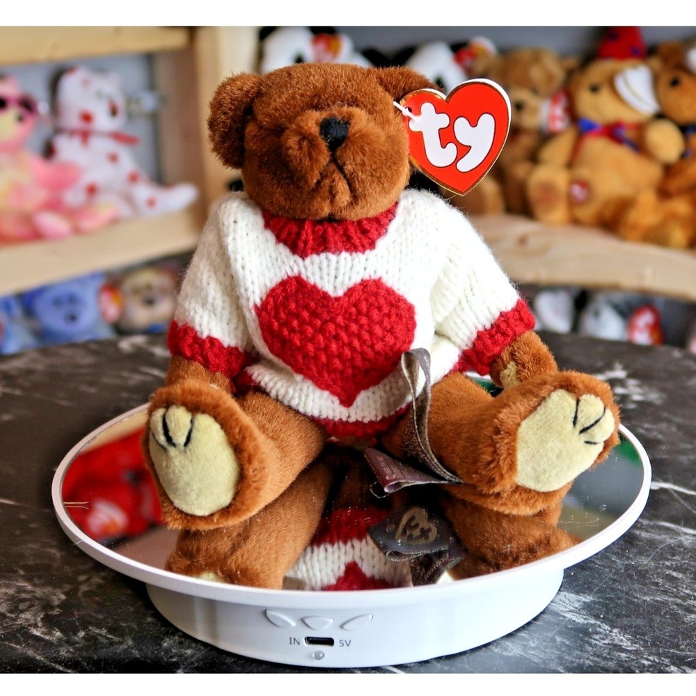 Ty Attic Treasures Casanova Bear Brown Plush Heart Sweater Valentine 6073 NWT
